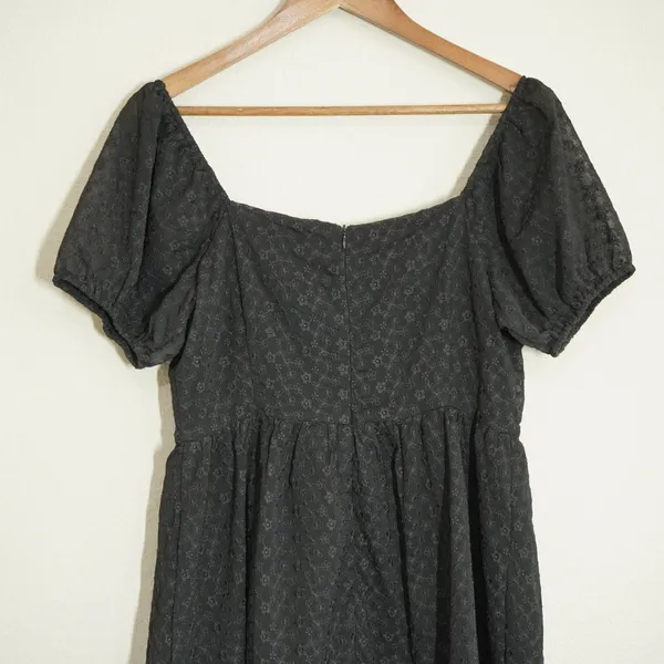 Altar'd State Black Mini Dress Floral Eyelet Puff Sleeve Size Large Party Girly - Image 7