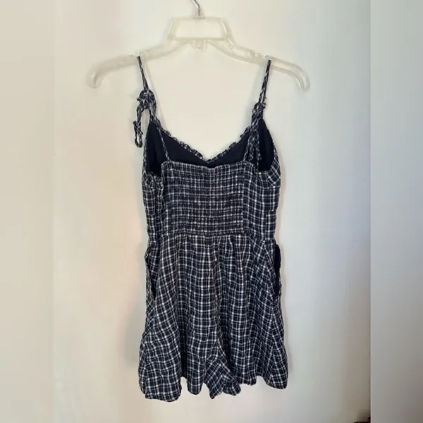 Abercrombie & Fitch Blue Gingham Plaid Linen Blend Romper Size S - Image 7