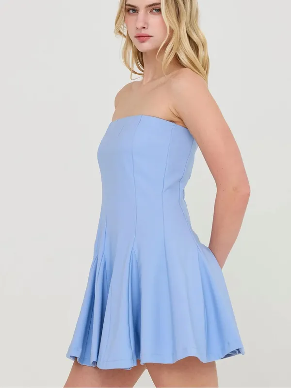 HYFVE Baby Blue Godet Strapless Skort Dress with Built-In Shorts – Large - Image 5