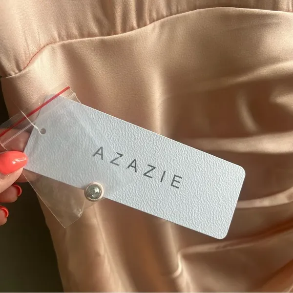 AZAZIE SHANIA NWT Rose Gold Sheath V-Neck Pleated Stretch Satin Dress Size C - Image 10