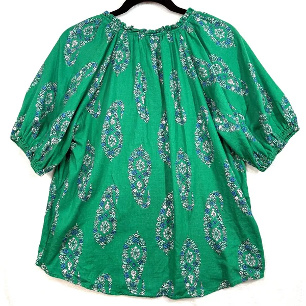 Knox Rose‎ S Green Paisley Peasant Top Boho Floral Puff Sleeve Cottagecore - Image 3