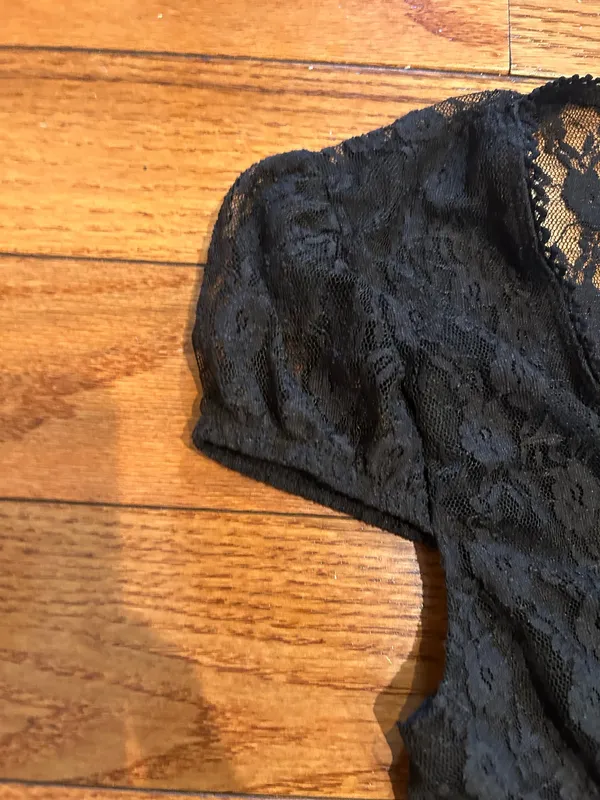 NWT Black Lace see through Cap Sleeve Babydoll high low Top size M - Image 19