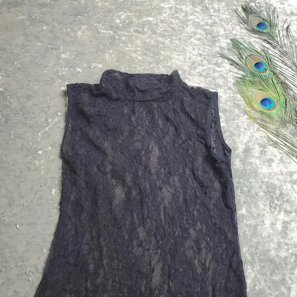 Black Mockneck Lingerie Lace Slip‎ Dress Size: S/M - Image 3