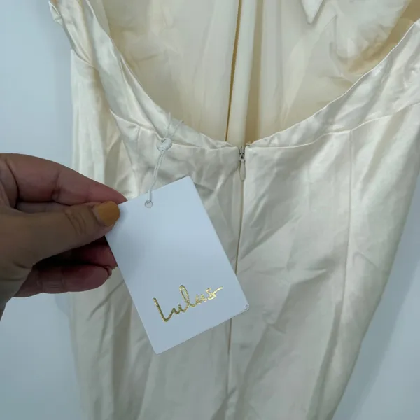 Lulus Ivory Halter Maxi Dress Formal Gown Sleeveless‎ Evening Party Size M - Image 9
