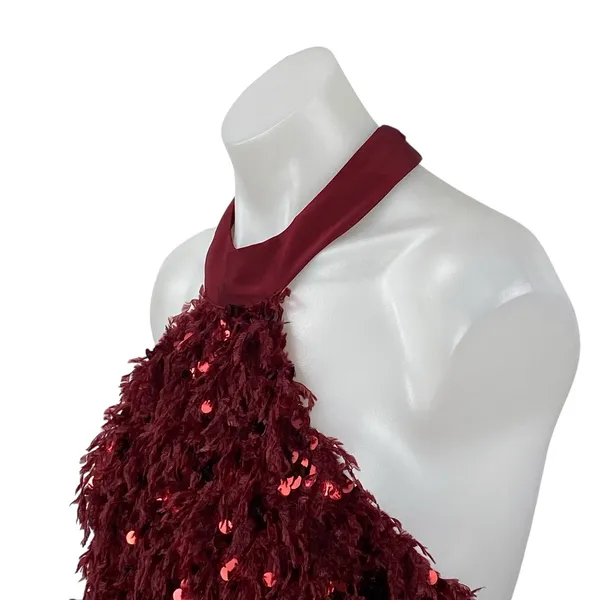 Zara Women's Red Sequin Fringe Halter Sleeveless Open Back Blouse Top Size S - Image 3