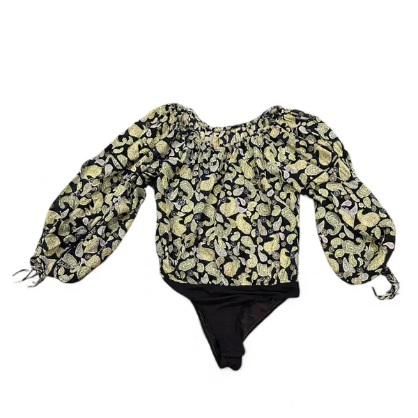 Intimately Free People Sundown Boho Blue Green Paisley Print Bodysuit Blouse S - Image 4