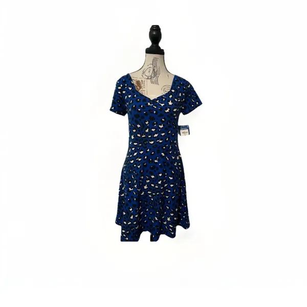 Arizona Jean Co Blue Leopard Print Dress Medium Short Sleeve Cheetah M NWT - Image 4