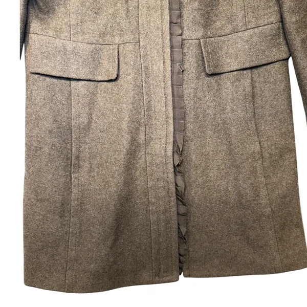 Banana Republic Brown Italian‎ Fabric Ruffle Trim Funnel Neck Wool Coat Womens M - Image 4