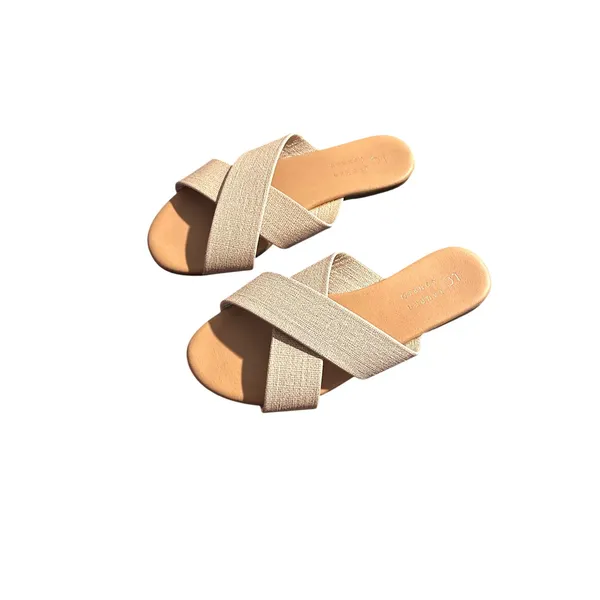 LC Lauren Conrad Azeret Natural Crisscross Slide Sandals Tan Neutral Womens 7 - Image 2