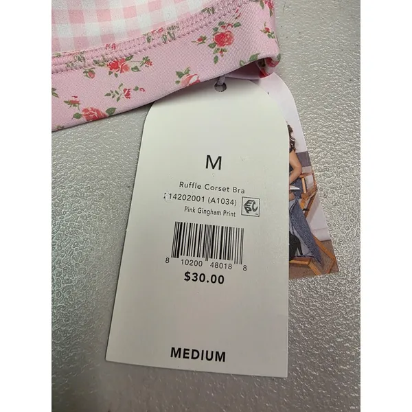 Blogilates Ruffle Corset Bra Pink Gingham Floral Print Activewear Top Medium NWT - Image 5