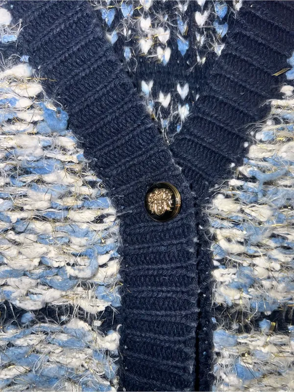 NWOT Hale Bob Amelie Genoveva Boucle Cardigan size large navy white fringe - Image 6
