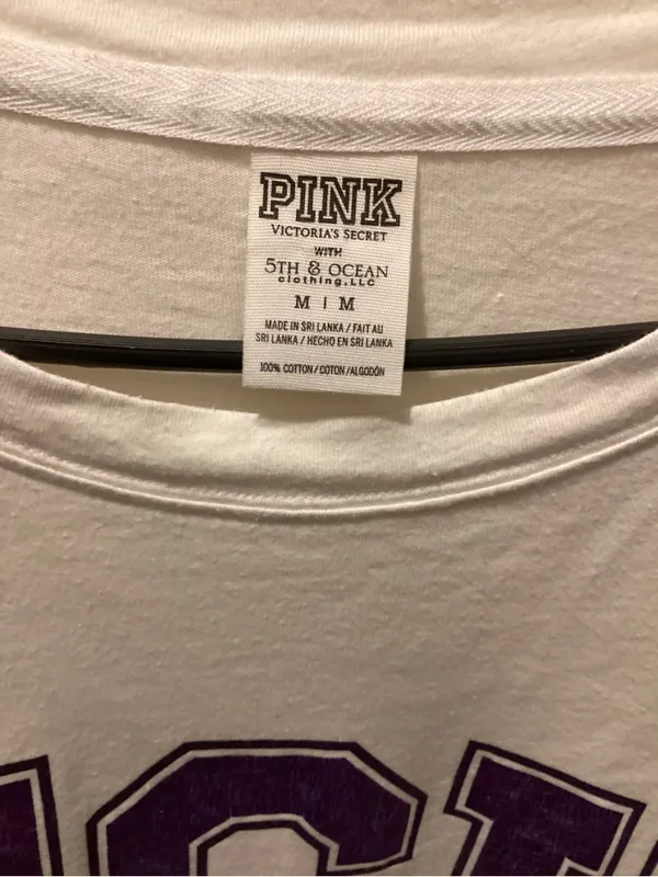 PINK Victoria's Secret White Tee with Purple Lettering - Image 2