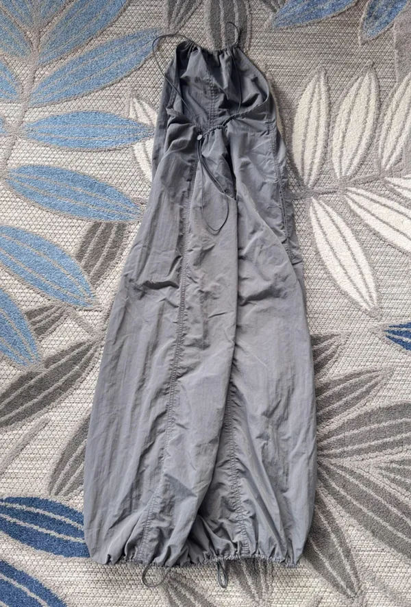Zara Women’s High Neck Halter Open Back Ruched Hem Midi Maxi Dress Size S Gray - Image 2