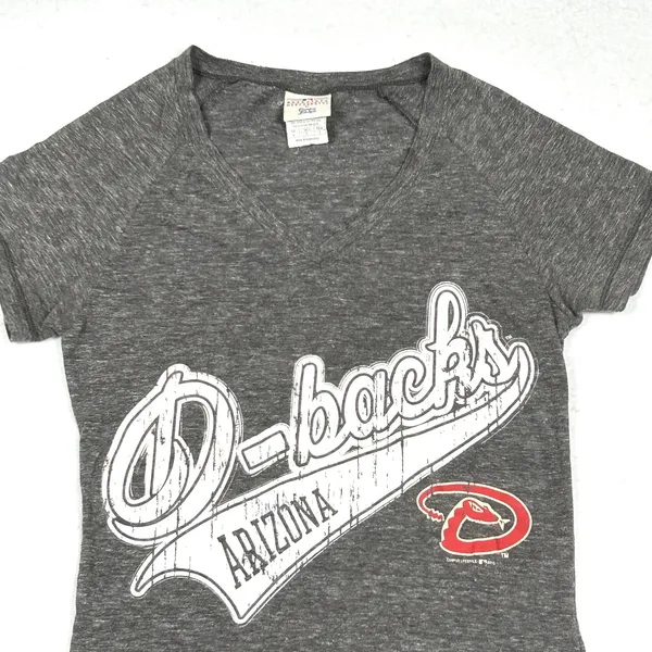 MLB Arizona Diamondbacks‎ T-Shirt Womens Small V-Neck Sporty Chic Gameday Gray - Image 3