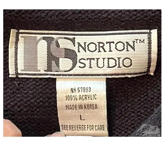 Norton‎ Studio Sweater Women Large Black Fair Isle Nordic Knit Vintage Large - Image 6