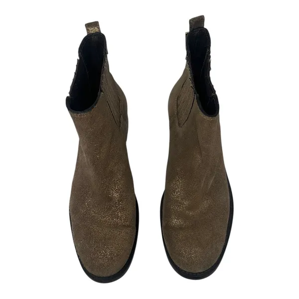 Tory Burch Bronze Gold Shimmer Suede Ankle Boots Size 7 - Image 9