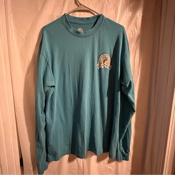 Buc-ee's Long Sleeve Tee‎ Women’s Sz Large Teal Love Flowers Rainbow Travel - Image 3