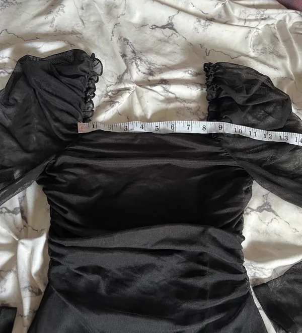 Francesca's Black Sheer Puff Sleeve Ruched Top - Image 7