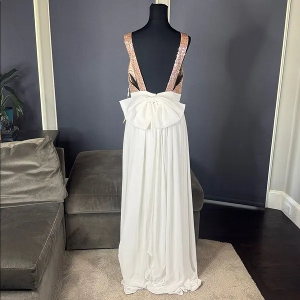 Women’s Full Length Prom Party Dress Deep V-Neck Sequined Bodice Bow Size 10 NEW - Image 5