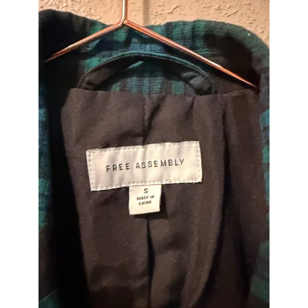Free Assembly Womens Blazer S Teal Black Plaid Double Breasted Gold Buttons - Image 4