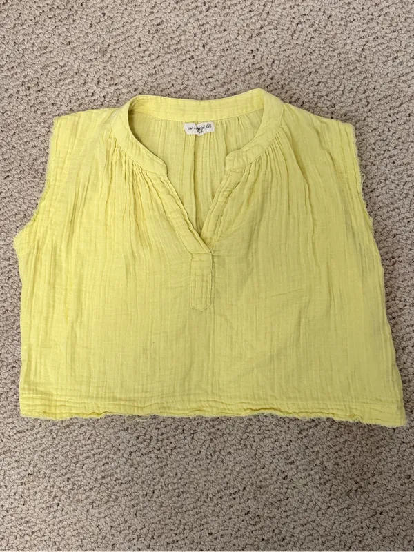 Natural Life Yellow Cotton Gauze Raw Sleeveless Hem Top XS/S Boho Beach‎ - Image 2