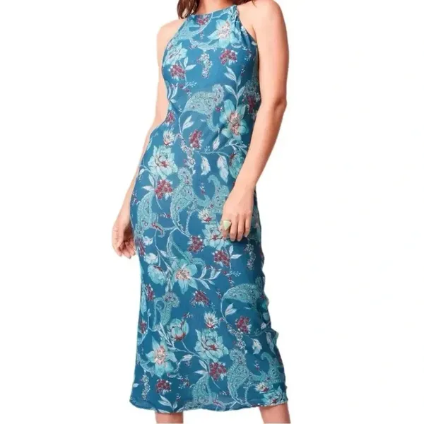 New B.O.G. COLLECTIVE BAND OF THE FREE Teal Floral Sleeveless Midi Dress XS - Image 5