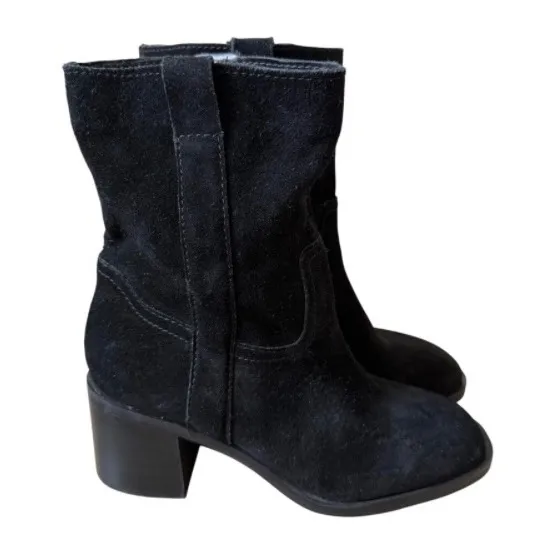 Steve Madden Romney Black Suede Square Toe Winter Ankle Boots Womens Size 6.5 - Image 2