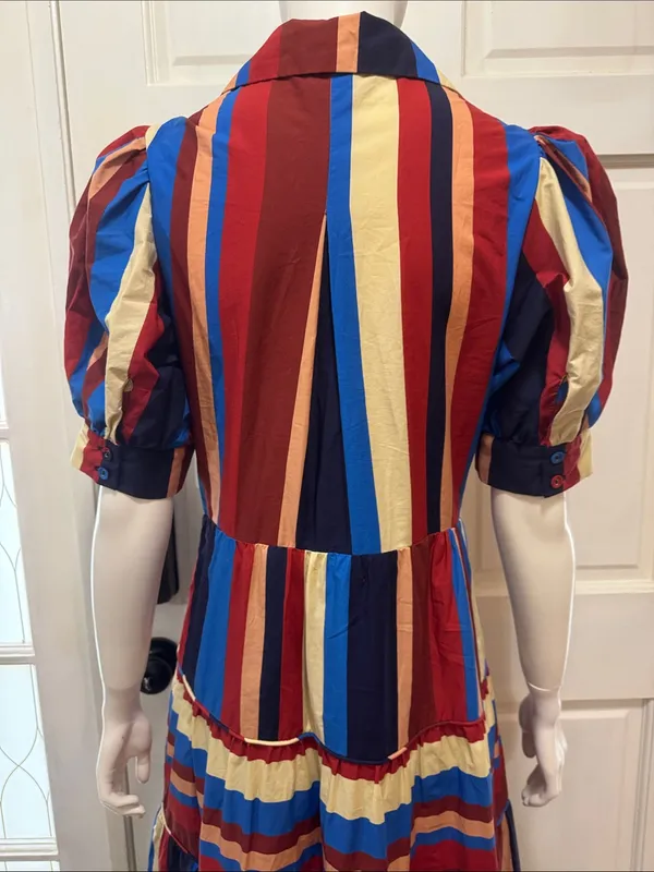 Farm Rio Stripped Multicolor Winter Stripes Short Sleeve Midi Dress Sz Medium - Image 10