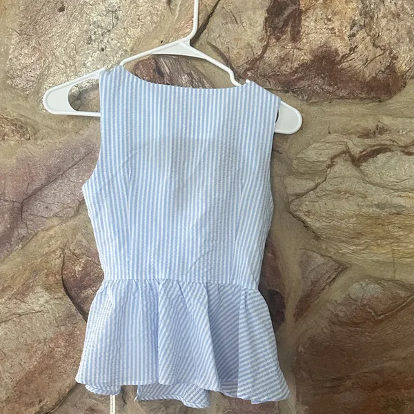 Commense Striped Peplum Top With Bow Details XS White - Image 5