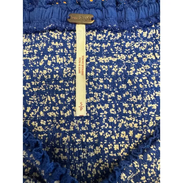 Free People Brittnee Print Smocked Peplum Top – Blue Combo Milkmaid Boho - Image 4