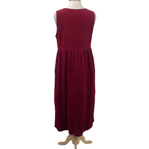Vintage 90s Corduroy Zipper Front Cotton Maxi Dress Maroon Red Womens Large - Image 7
