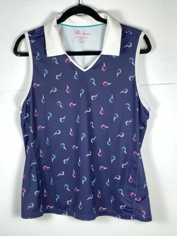 Lillie Green Womens Large Golf Polo Shirt Navy Blue Sleeveless Performance - Image 3