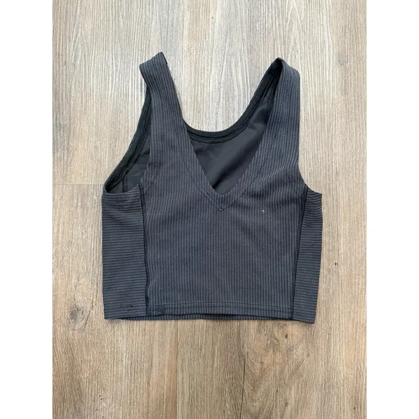 Lululemon‎ RIBBED SOFTSTREME CROPPED TANK BLACK SZ 2 - Image 2