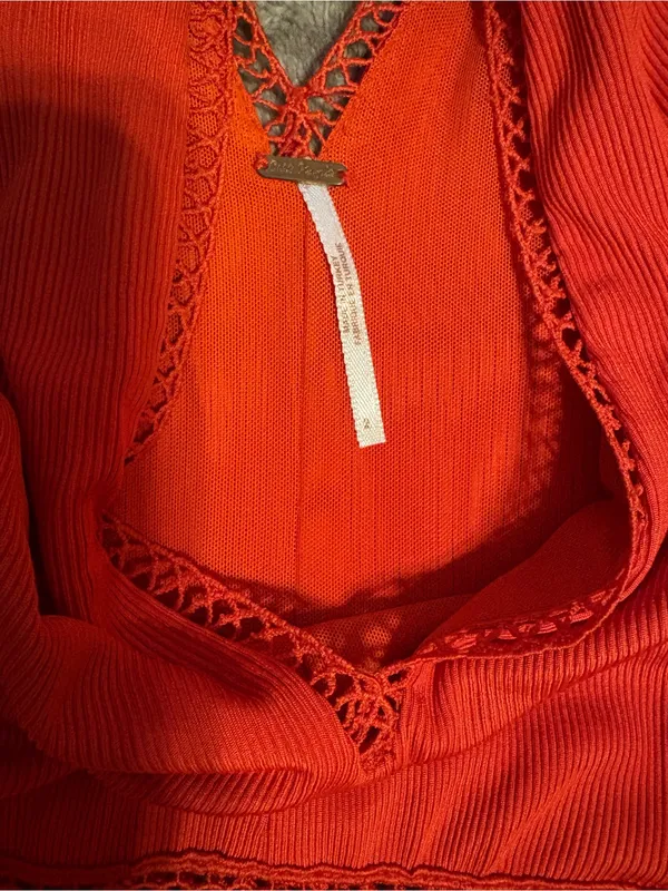 Free People Orange V-Neck A-Line Dress - Image 2