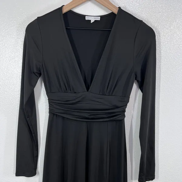 Baltic Born Women's Size Small Black Maxi Dress Deep V Neck Ruched Waist‎ DD3262 - Image 6