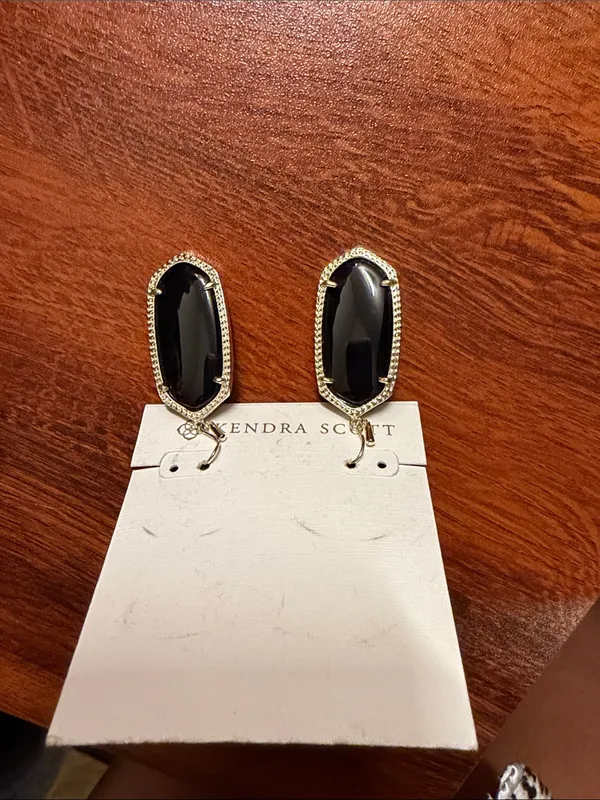 NWT Rare Retired Kendra Scott Emmy Gold Black Agate Platinum Drusy Drop Earrings - Image 3