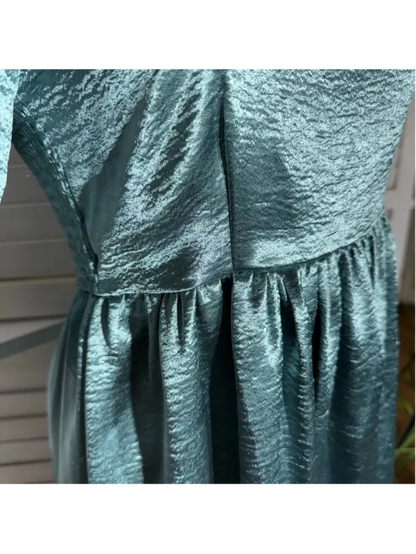 Entro Anthropologie teal satin babydoll mini dress ballooned sleeves Fairy hoco - Image 11