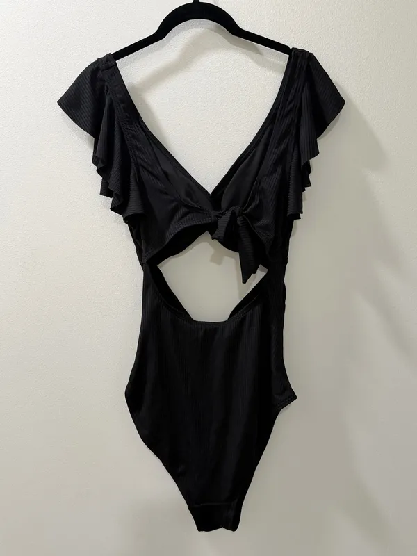 Maternity Black Ribbed Twist Front Cutout One Piece Swimsuit - Image 6