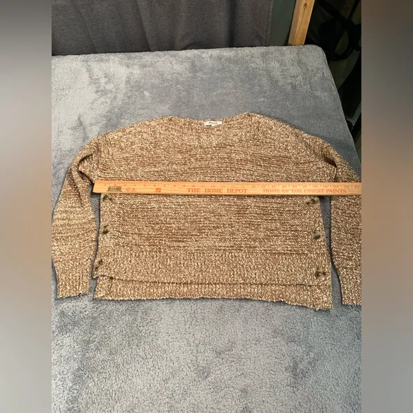 Madewell Cozy Marled Knit Sweater in Beige-Brown side buttons small - Image 6