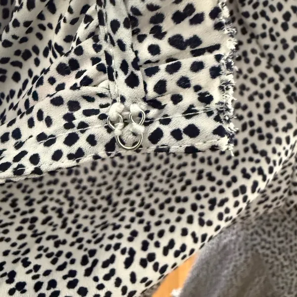 Ann Taylor Medium Black Spotted Long Sleeve Keyhole Front Blouse - Image 6