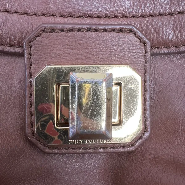 Juicy Couture Brown Leather Shoulder Bag Gold Turn Lock Hobo Saddle Bag - Image 5