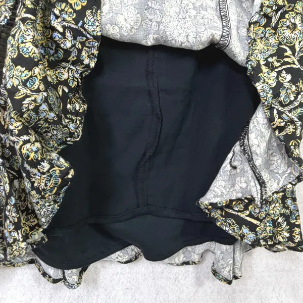 Free People Bohemian Mini Dress Black‎ Floral Babydoll Long Sleeve Womens 0 - Image 9
