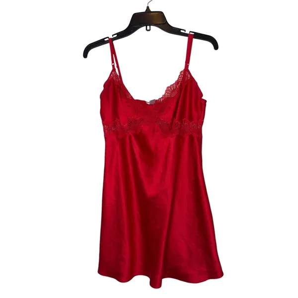 Victoria's‎ Secret Red Satin Chemise & Robe Set Lace Trim Lingerie Size L M/L - Image 2