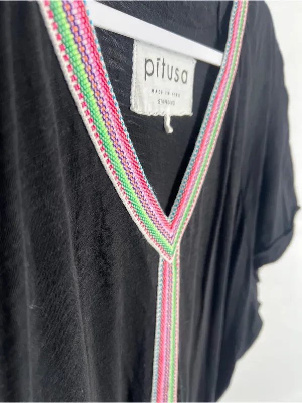 Pitusa Pima Mini Abaya Black Inca Trim Dress Swim Cover Up Standard - Image 5