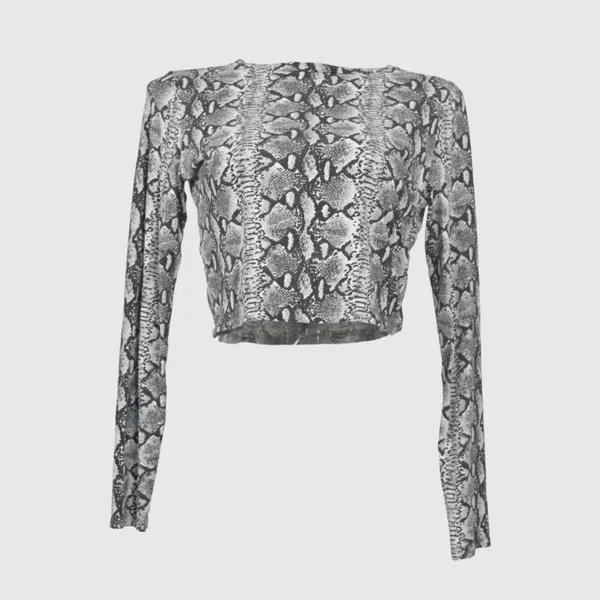 Alice + Olivia Womens Top Gray Delaina Snakeskin Print Cropped Long Sleeve XS - Image 2