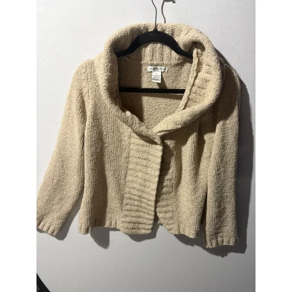 Cambridge Dry Goods Womens Cozy Knit Shawl Collar Cardigan Sweater Tan‎ Size M - Image 2