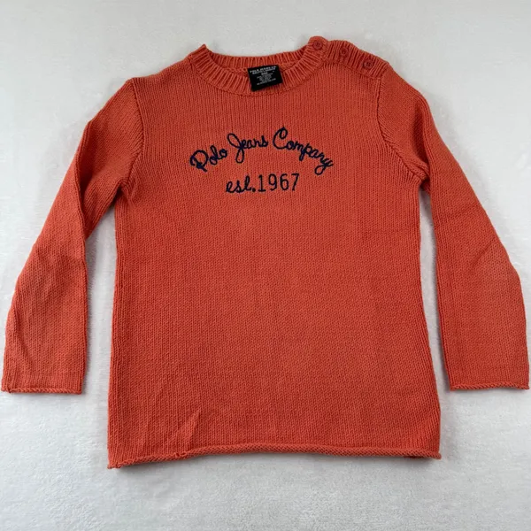 Polo Jeans Co Ralph Lauren Orange Cotton Blend Knit Sweater S Shoulder Button‎ - Image 2