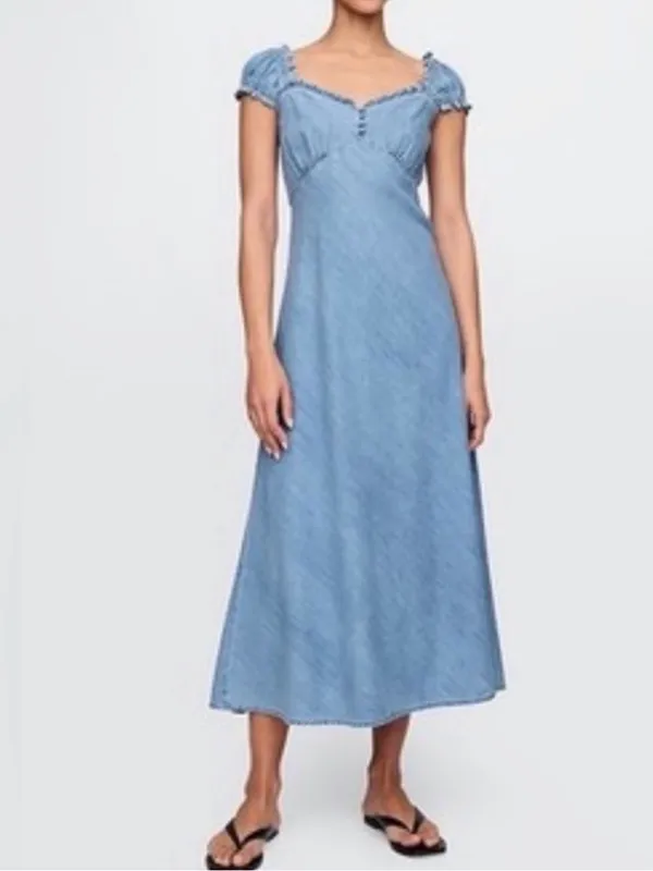 NWT GAP Eaton Denim Maxi Dress Size XL Light Wash Cotton Ruffle Cottagecore Boho - Image 5