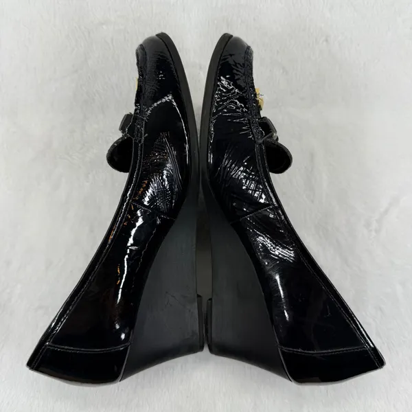 Lauren Ralph Lauren Black Patent Leather Wedge Loafers with Gold Accents 8 READ‎ - Image 11