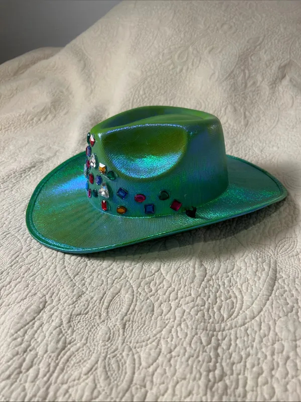 Iridescent Green Jeweled Women's Cowboy Hat - Image 2
